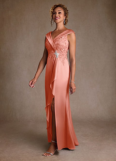 Azazie Santa Monica Mother of the Bride Dresses Coral A-Line Lace Dress image4