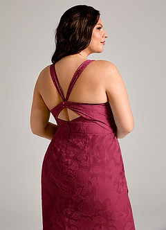 Azazie Mero Bridesmaid Dresses Burgundy Sheath Pleated Floral Burnout Dress image6