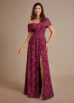 Azazie Milton Mother of the Bride Dresses Burgundy A-Line Pleated Floral Burnout Dress image1