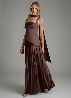 Azazie Stephanie At-home Try On Dresses Burgundy A-Line Corset Stretch Satin Dress image8