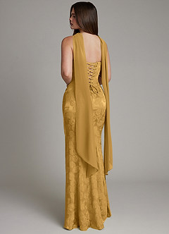 Azazie Electra Bridesmaid Dresses Marigold Jacquard Mermaid Corset Floral Jacquard Dress image4