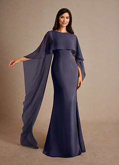Azazie Milfred Mother of the Bride Dresses Stormy Sheath Boatneck Stretch Satin Dress image4