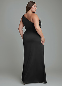 Azazie Akilah Bridesmaid Dresses Black Mermaid One Shoulder Stretch Satin Dress image9
