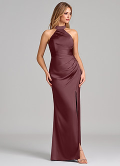 Azazie Karlotta Robes de demoiselle d'honneur Robe Fourreau en Satin extensible Plissé Sangria image5