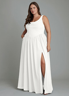 Azazie Novi 신부 들러리 드레스 에이라인 플리츠 쉬폰 바닥 길이 드레스 image7