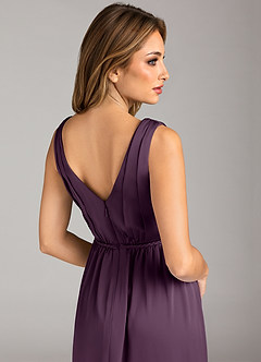 Azazie Tanicia Robes de demoiselle d'honneur Robe Trapèze en Satin extensible Plissée Prune image7