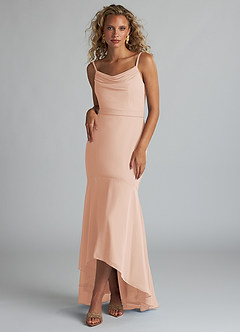 Azazie Summer Bridesmaid Dresses English Rose Mermaid Scoop Cowl Chiffon Dress image1