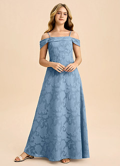 Azazie Anselie Junior Powder Blue A-Line Off the Shoulder Floral Burnout Dress image4