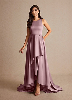 Azazie Niles Abiti per la Madre della Sposa Abito A-Line in Raso Elasticizzato Treni Rosa Polverosa image8