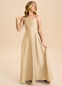 Azazie Bug Junior Linia A Pofałdowany Satyna elastyczna Długość podłogi Młodsza druhna Sukienka image4