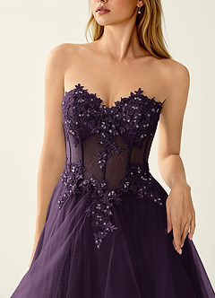 Anais Dark Purple Corset Lace Up Back Lace Ruffled Prom Dress image6