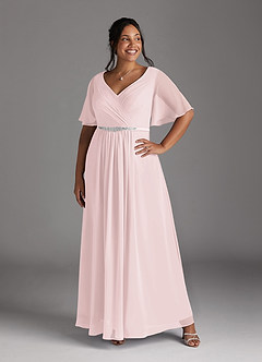 Azazie Tricia vestidos de madre de la novia Vestido de Rosa Rubor de Gasa de Corte En A con Cuello en V Plisado image10