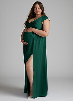 Azazie Allessia Maternity Bridesmaid Dresses A-Line Pleated Stretch Satin Floor-Length Dress image8