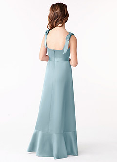 Azazie Barbara Junior Moody Blue A-Line Bow Stretch Satin Dress image3