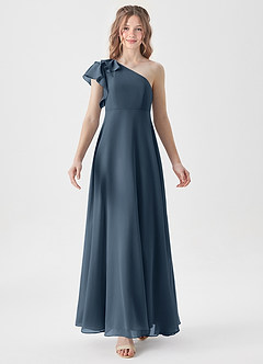 Azazie Arabella Junior Robe Trapèze en Mousseline de soie Rayé Neptune image5