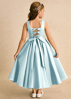Azazie Junebuj Flower Girl Dresses Sea Glass Ball-Gown Pleated Matte Satin Dress image1