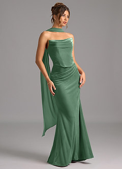 Azazie Sorrel Vestidos de damas de honor Vestido de Eucalipto de terciopelo de Corte Sirena Convertible con Corsé image4