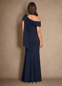 Azazie Myers Mother of the Bride Dresses Dark Navy Mermaid Pleated Stretch Crepe Dress image2