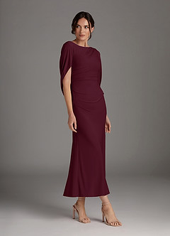 Azazie Bellona Mother of the Bride Dresses Cabernet Sheath Boatneck Luxe Knit Dress image3