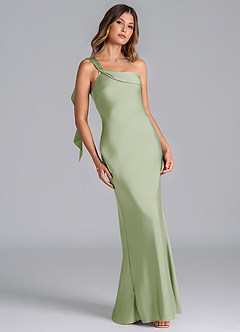 Azazie Driea Robes de demoiselle d'honneur Robe Sirène en Satin extensible Ue épaule Vert Sauge image1