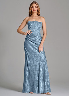 Azazie Ezrena 신부 들러리 드레스 인어 스트랩리스 플로럴 번아웃 바닥 길이 드레스 image1