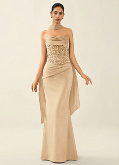 Melisande Champagne Sparkly Corset Lace Up Back Mermaid Prom Dress image5