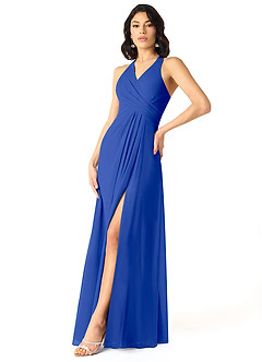 Azazie Danica Bridesmaid Dresses Royal Blue A-Line Pleated Chiffon Dress image3