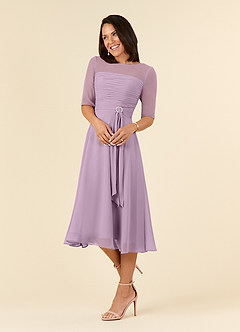 Azazie Naomi Kleider für die Brautmutter A-Linie Bootshals Gefaltet Chiffon Kleid Blauregen image3