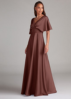 Azazie Pamela Bridesmaid Dresses Espresso A-Line Pleated Stretch Satin Dress image4