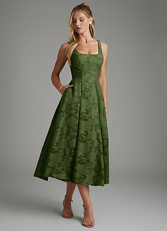 Azazie Isabella Bridesmaid Dresses Olive A-Line Corset Floral Burnout Dress image4