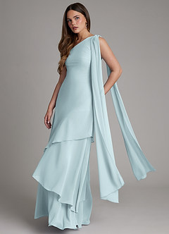 Azazie Monique Brautjungfernkleider A-Linie One-Shoulder Chiffon Kleid Nebel image4