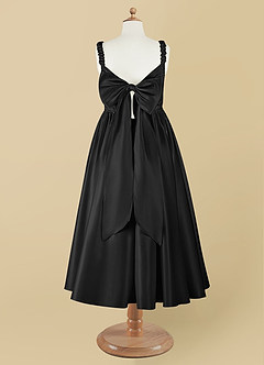 Azazie Cutie Pie vestidos de niña de las flores Vestido de Negro de Satin Mate de Corte En A con Plisado image8