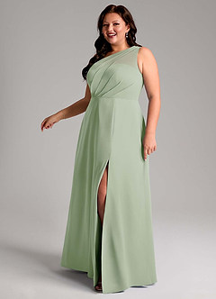 Azazie Phaedra Bridesmaid Dresses Dusty Sage A-Line One Shoulder Chiffon Dress image12