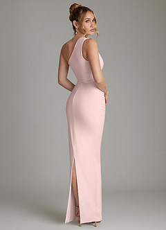 Azazie Shanice Bridesmaid Dresses Blushing Pink Sheath One Shoulder Premium Stretch Jersey Dress image2