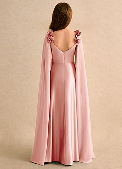 Azazie Rosita Girls Formal Robe Demoiselle D'honneur Fillette Robe Trapèze en Mat Satiné Plissée Rosette image2
