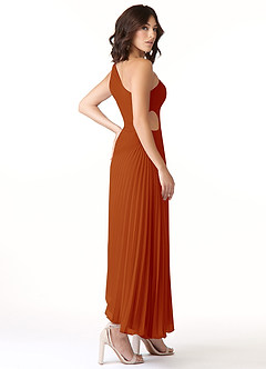 Azazie Kirra Bridesmaid Dresses Paprika A-Line One Shoulder Chiffon Dress image4