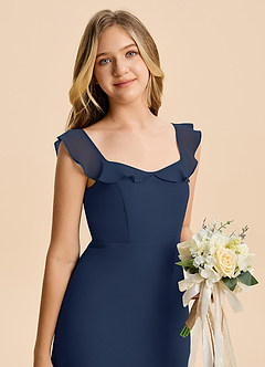 Azazie Cindy Junior Dark Navy A-Line Ruched Chiffon Dress image6