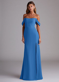 Azazie Saige Bridesmaid Dresses Blue Jay A-Line Off the Shoulder Chiffon Convertible Dress image3
