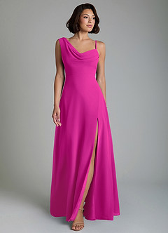 Azazie True Robes de demoiselle d'honneur Robe Trapèze en Mousseline de soie Plissé Fuchsia image5