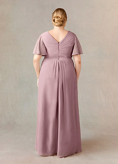 Azazie Morning Glory Kleider für die Brautmutter A-Linie V-Hals Gerüscht Chiffon Kleid Altrosa image6