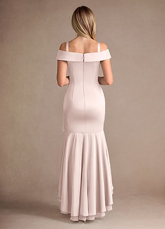 Azazie Billings Mother of the Bride Dresses Blushing Pink Mermaid Off the Shoulder Stretch Satin Dress image8
