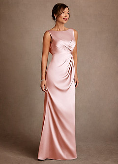 Azazie Baltimore Mother of the Bride Dresses Blushing Pink A-Line Pleated Stretch Satin Dress image4