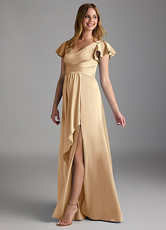 Azazie Omari Robes de demoiselle d'honneur Robe Trapèze en Satin extensible Champagne image5