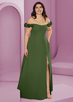 Barbie ♥ Azazie Suknie dla druhen Rozkloszowana szyfonowa sukienka z odkrytymi ramionami i kwiatowymi rozetkami image11