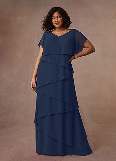 Azazie OHara vestidos de madre de la novia Vestido de Azul Marino Oscuro de Gasa de Corte En A con Cuello en V image12