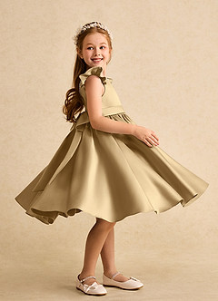 Azazie Dumpling Flower Girl Dresses Gold A-Line Bow Matte Satin Dress image5