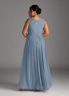 Azazie Ainsling Mère de la mariée Robes Robe Trapèze en Mousseline de soie Dentelle à encolure carrée Bleu Poussiéreux image16