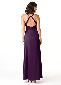 Azazie Geanna Bridesmaid Dresses Grape Sheath V-Neck Pleated Stretch Satin Dress image2