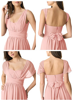 Azazie Olani Bridesmaid Dresses Rosette A-Line One Shoulder Chiffon Convertible Dress image9