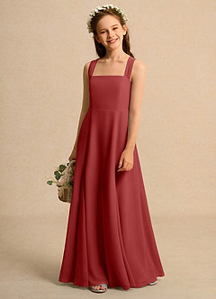 Azazie Tater Girls Formal Robe Demoiselle D'honneur Fillette Robe Trapèze en Mousseline de soie Plissée Rouille image1